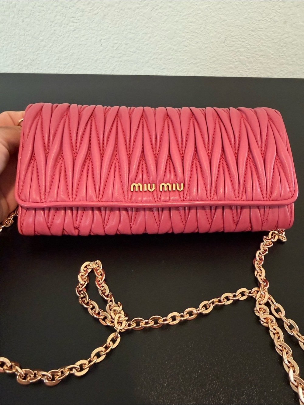 Miu Miu Quilted Pink Leather Wallet with conversion kit